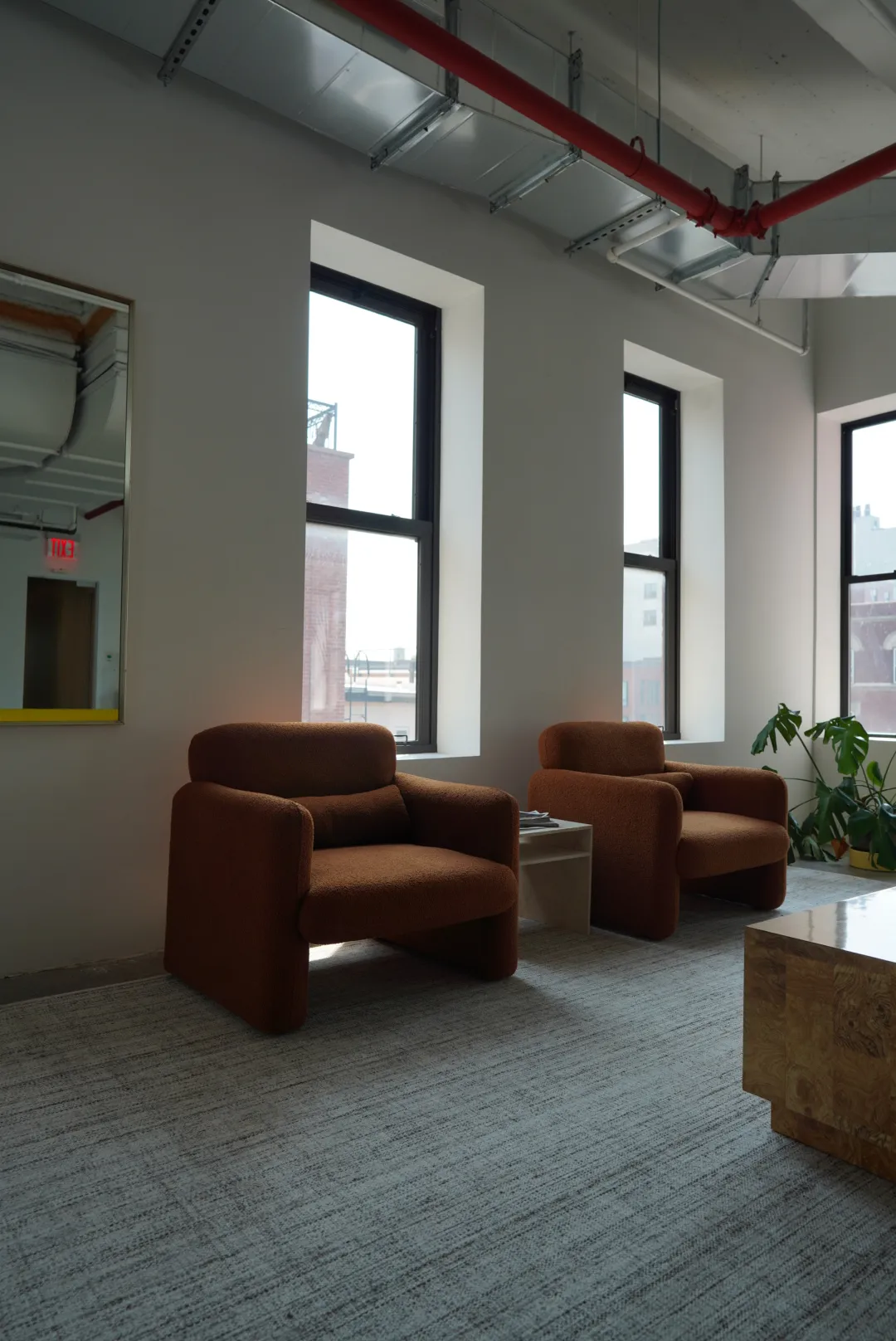 Rust-Colored Bouclé Armchairs — view 2