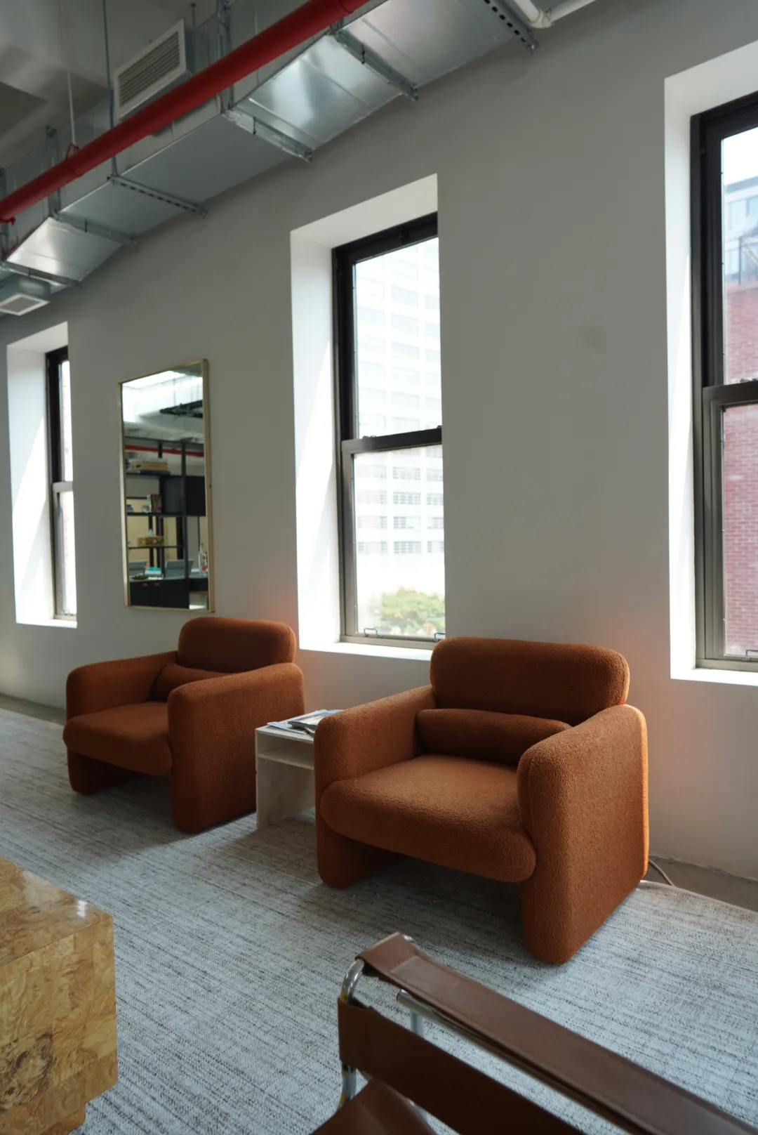 Rust-Colored Bouclé Armchairs — view 3
