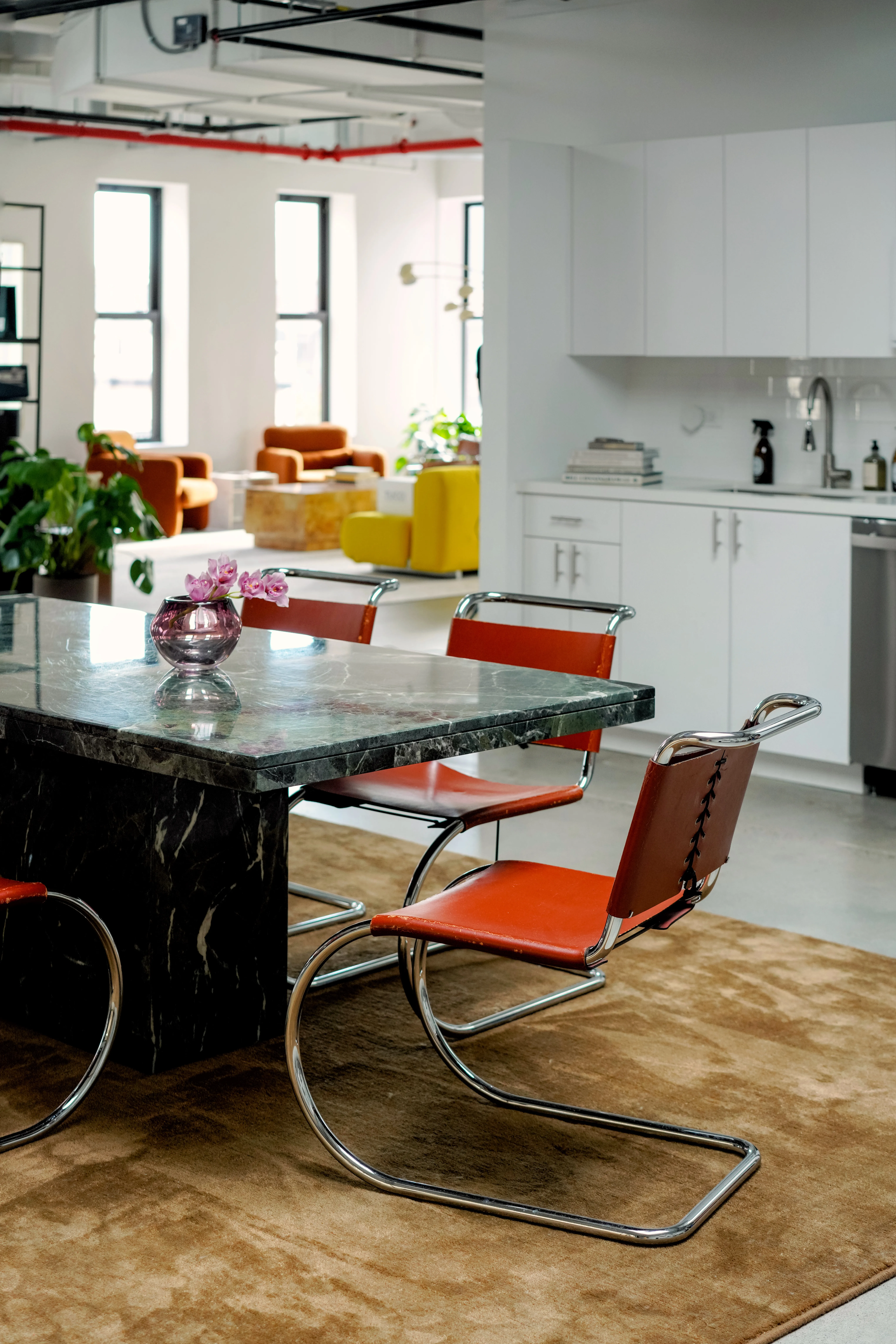 Burgundy Leather Mies van der Rohe Cantilever Chairs — view 2