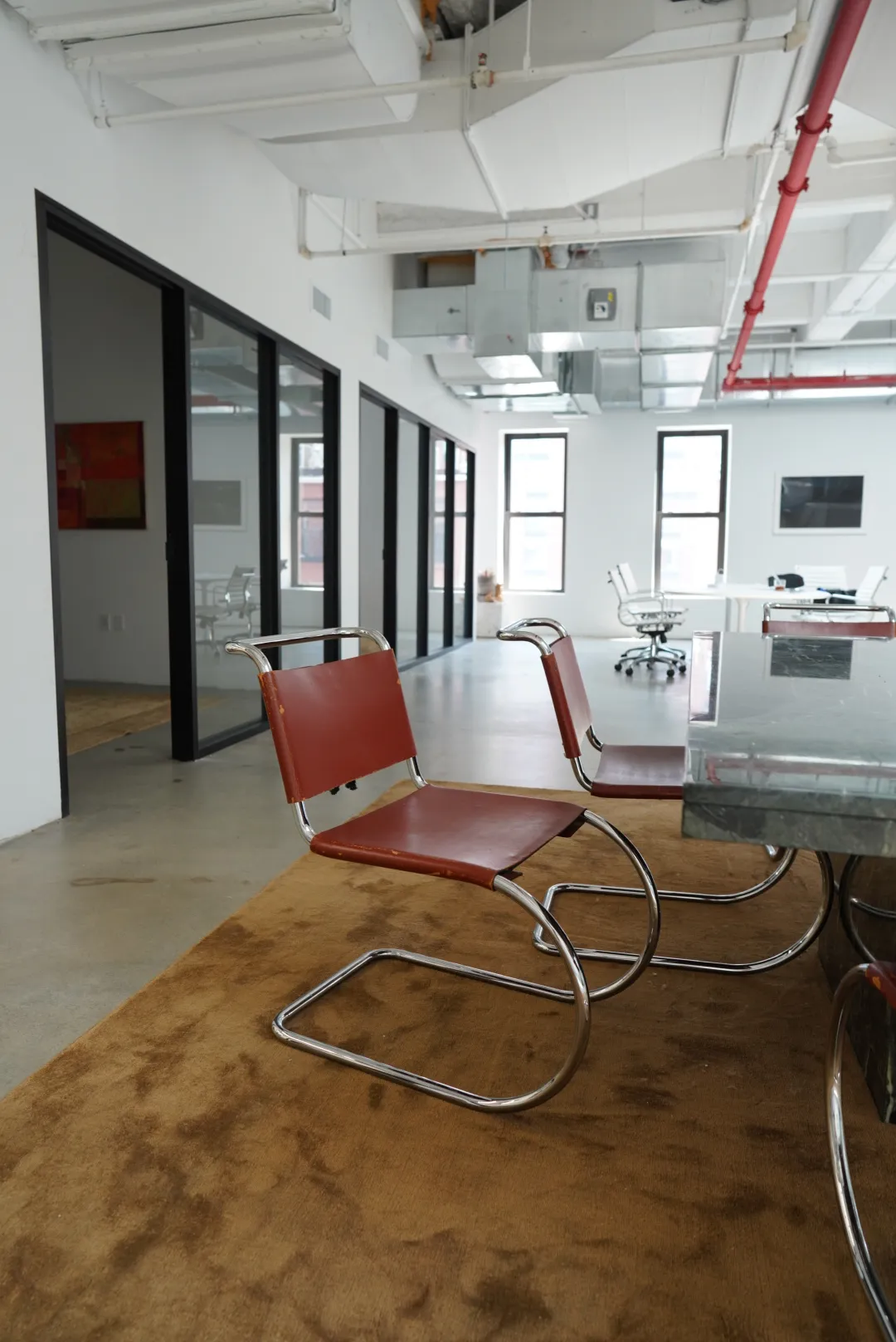 Burgundy Leather Mies van der Rohe Cantilever Chairs — view 3