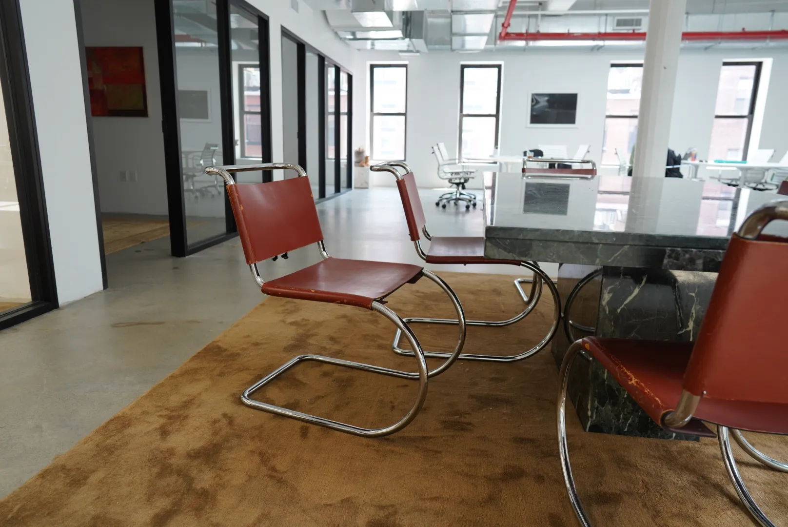 Burgundy Leather Mies van der Rohe Cantilever Chairs — view 4