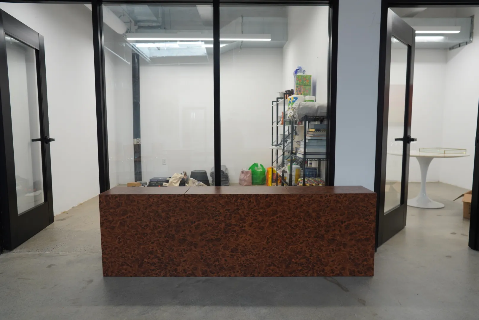 Low-Profile Tortoise Burl Laminate Wall Credenza — view 2